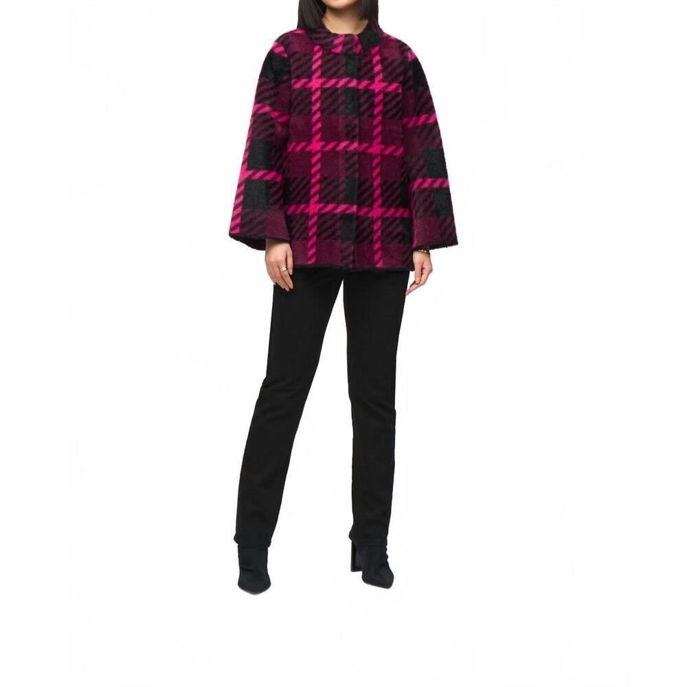 NEW JOSEPH RIBKOFF long sleeve jacket in pink punch/black